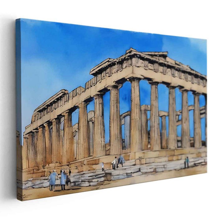 Ancient Echoes Pen Sketched: Watercolor and Ink Architectural Rendering of the Parthenon