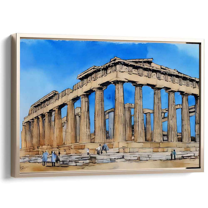 Ancient Echoes Pen Sketched: Watercolor and Ink Architectural Rendering of the Parthenon