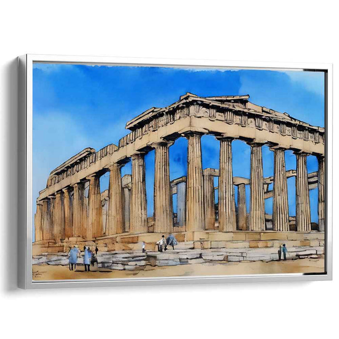 Ancient Echoes Pen Sketched: Watercolor and Ink Architectural Rendering of the Parthenon