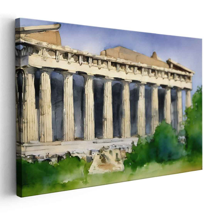 Mystical Ruins Reflecting Watercolors: Watercolor of the Ancient Parthenon