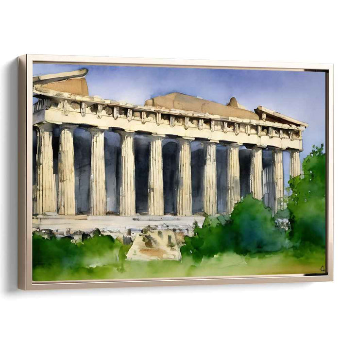 Mystical Ruins Reflecting Watercolors: Watercolor of the Ancient Parthenon