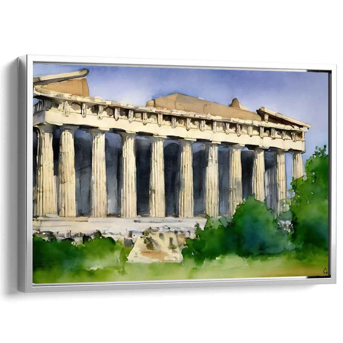 Mystical Ruins Reflecting Watercolors: Watercolor of the Ancient Parthenon