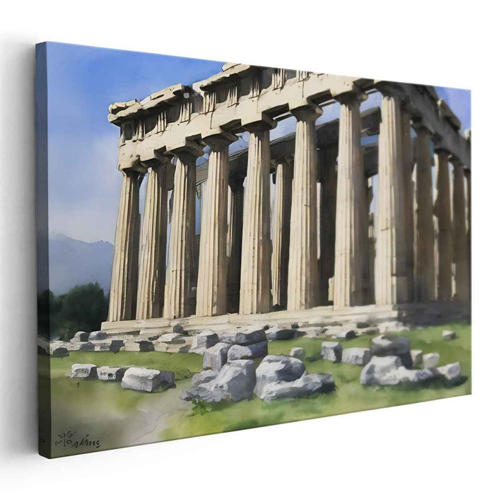 Ancient Column Symmetry: Realistic Ancient Greek Temple Canvas Art