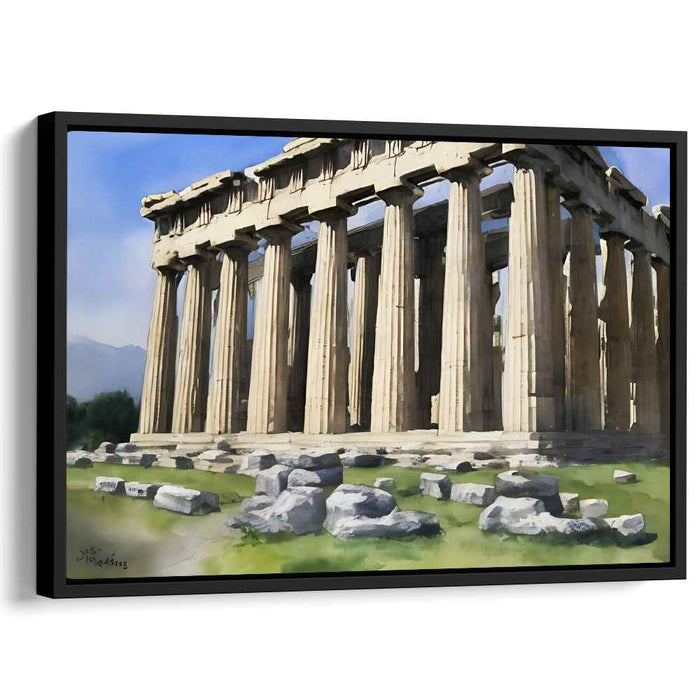 Ancient Column Symmetry: Realistic Ancient Greek Temple Canvas Art