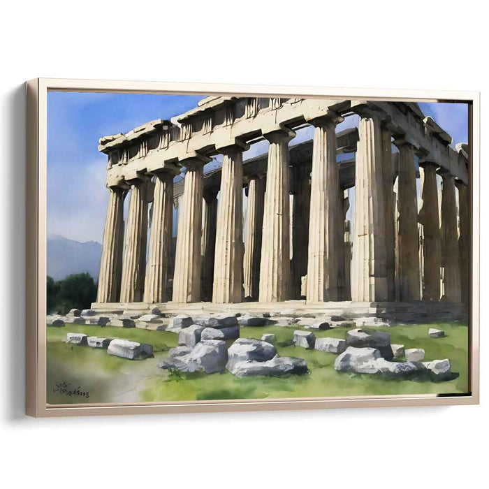 Ancient Column Symmetry: Realistic Ancient Greek Temple Canvas Art