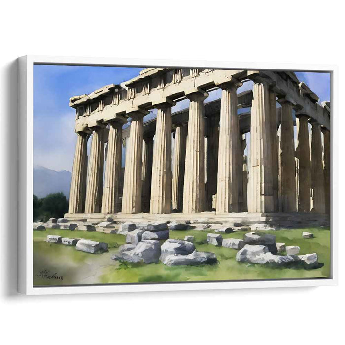 Ancient Column Symmetry: Realistic Ancient Greek Temple Canvas Art