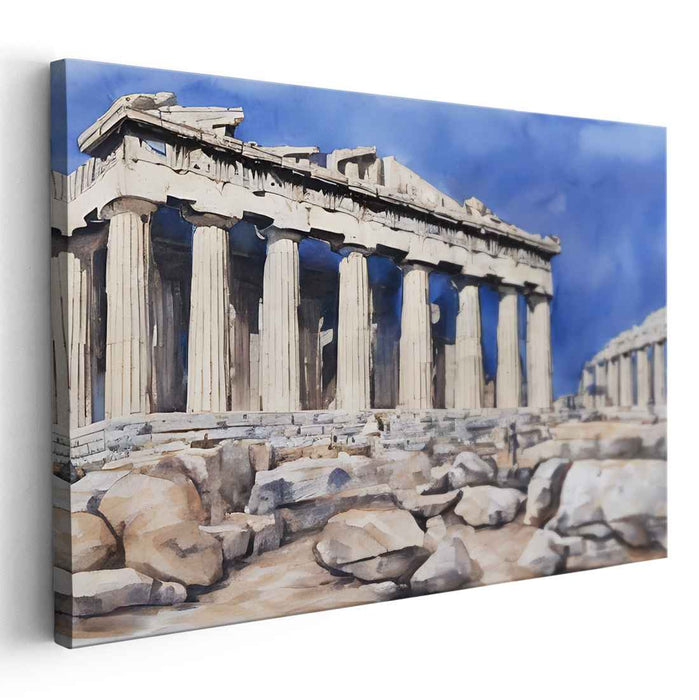 Pillars Of Reflection: The Majestic Parthenon Watercolor Canvas Art