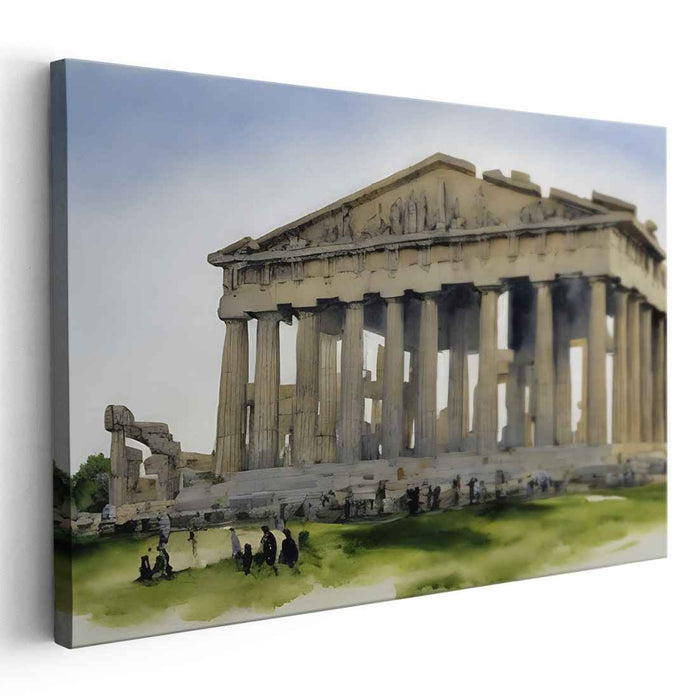 Temple Odyssey: Watercolor Depiction of Ancient Greek Temple