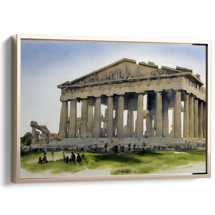 Temple Odyssey: Watercolor Depiction of Ancient Greek Temple