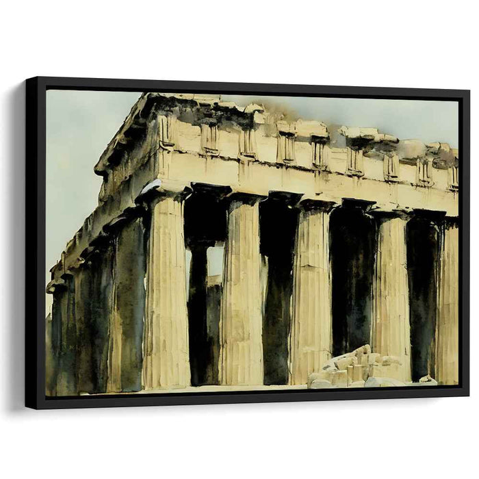 Divine Architectural Elegance: Classical Greek Temple Watercolor Art Print