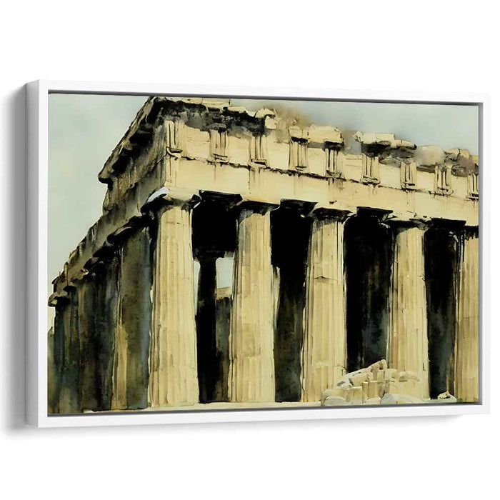 Divine Architectural Elegance: Classical Greek Temple Watercolor Art Print