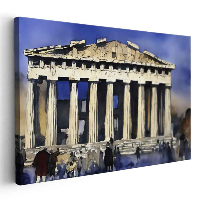 Echoes of Ancient Skies: The Parthenon in Vivid Blues Canvas Art Print
