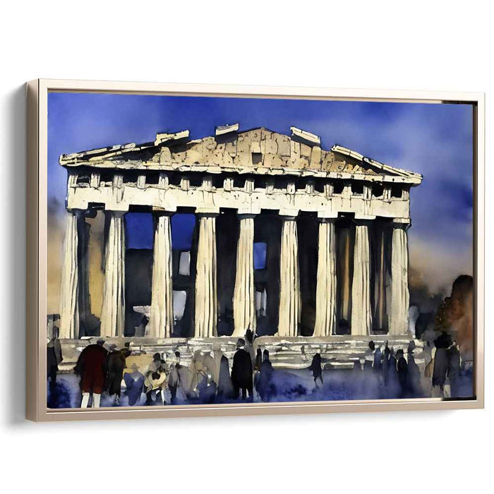 Echoes of Ancient Skies: The Parthenon in Vivid Blues Canvas Art Print
