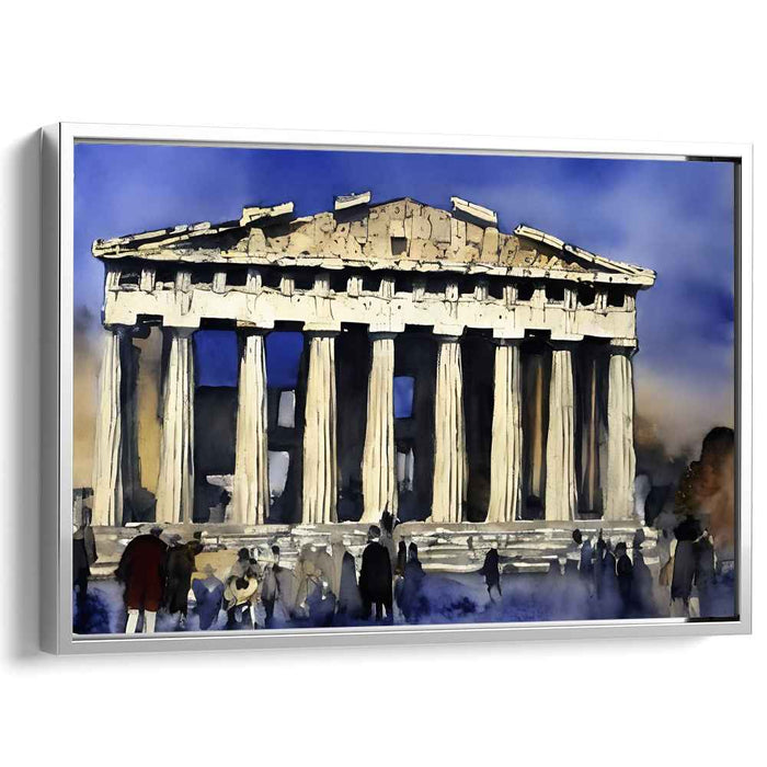 Echoes of Ancient Skies: The Parthenon in Vivid Blues Canvas Art Print