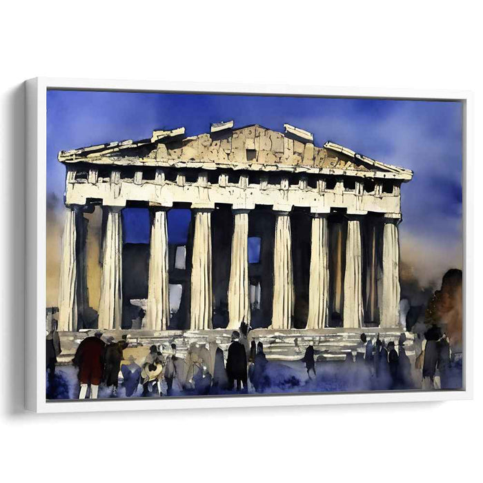 Echoes of Ancient Skies: The Parthenon in Vivid Blues Canvas Art Print