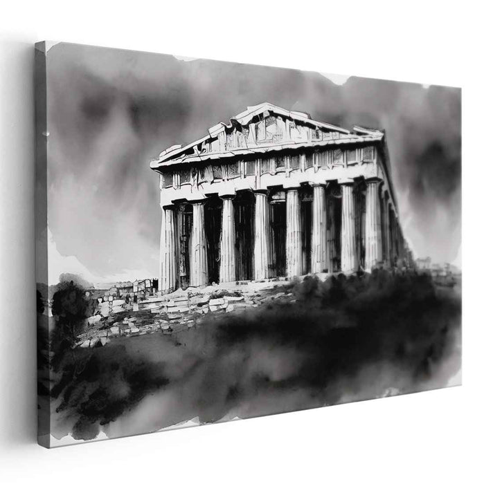 Monochrome Monumental Vision: Black and White Parthenon Architectural Canvas Art