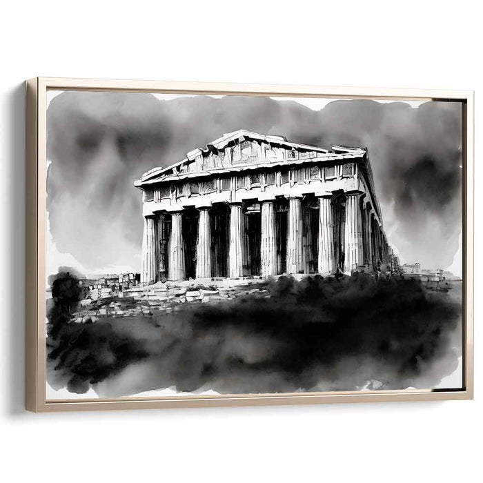 Monochrome Monumental Vision: Black and White Parthenon Architectural Canvas Art