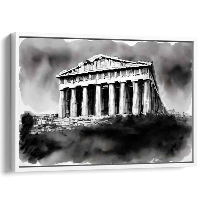 Monochrome Monumental Vision: Black and White Parthenon Architectural Canvas Art