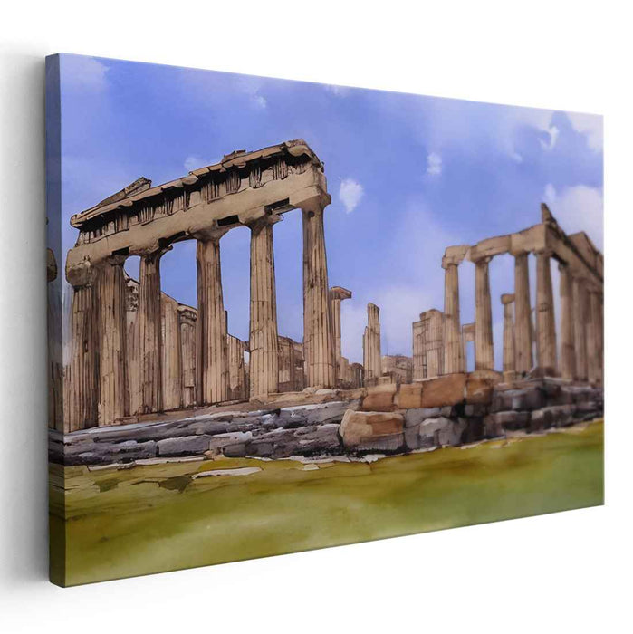 Faded Echoes of Empire: Classical Ruins in Watercolor