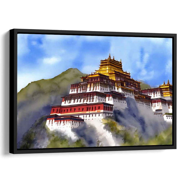 Misty Mountain Retreat: Serene Monastery in the Mist Landscape Canvas Art