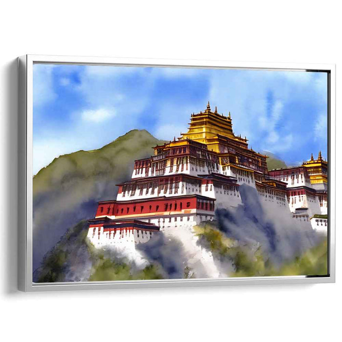 Misty Mountain Retreat: Serene Monastery in the Mist Landscape Canvas Art