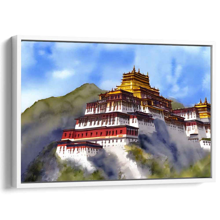 Misty Mountain Retreat: Serene Monastery in the Mist Landscape Canvas Art