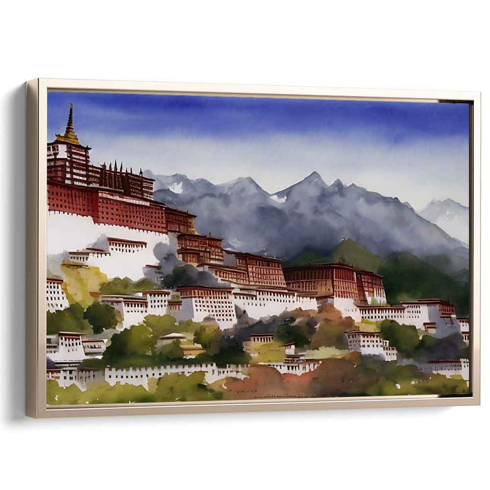 Serenity in the Himalayas: Tibetan Monastery Watercolor Landscape