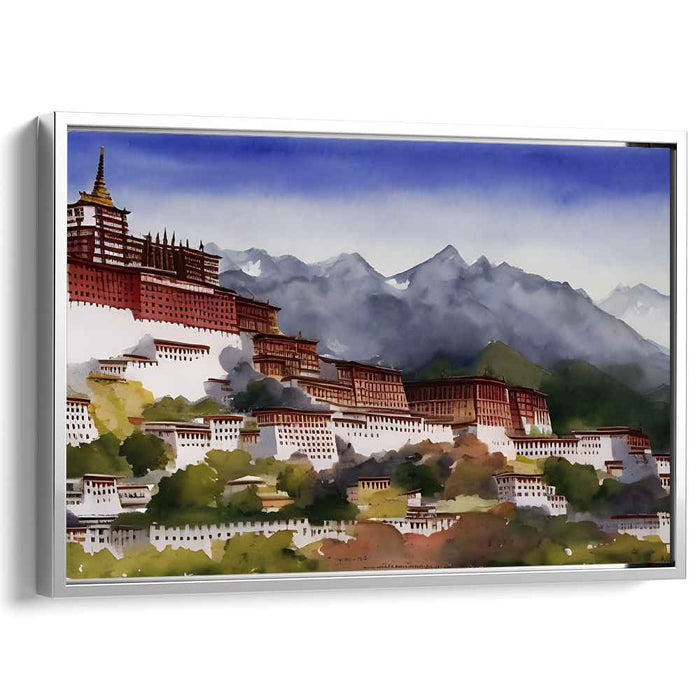 Serenity in the Himalayas: Tibetan Monastery Watercolor Landscape