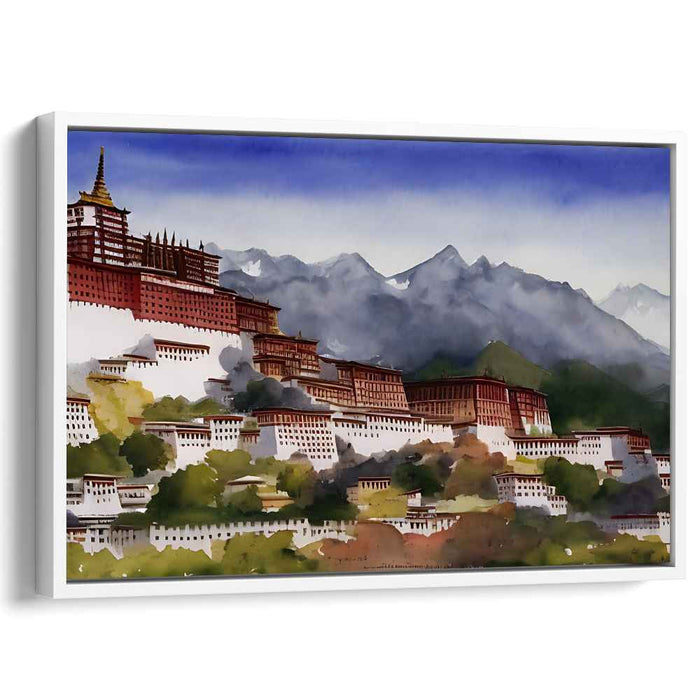 Serenity in the Himalayas: Tibetan Monastery Watercolor Landscape