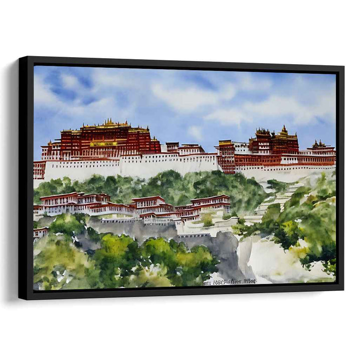 Ancient Mountain Majesty: Traditional Watercolor of the Potala Palace