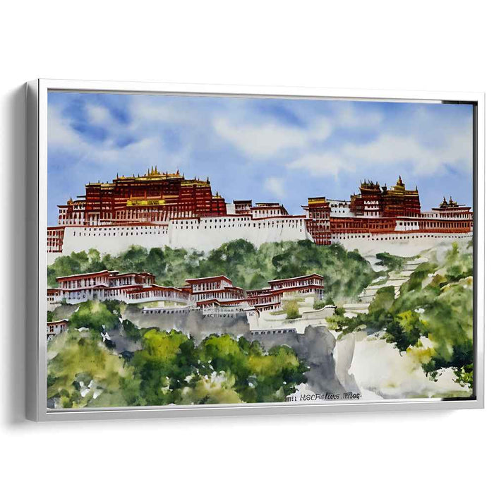 Ancient Mountain Majesty: Traditional Watercolor of the Potala Palace