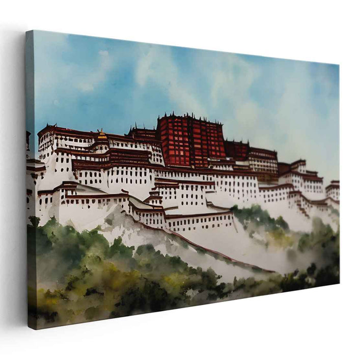 Palace Reflections: Watercolor Print of the Potala Palace in Tibet
