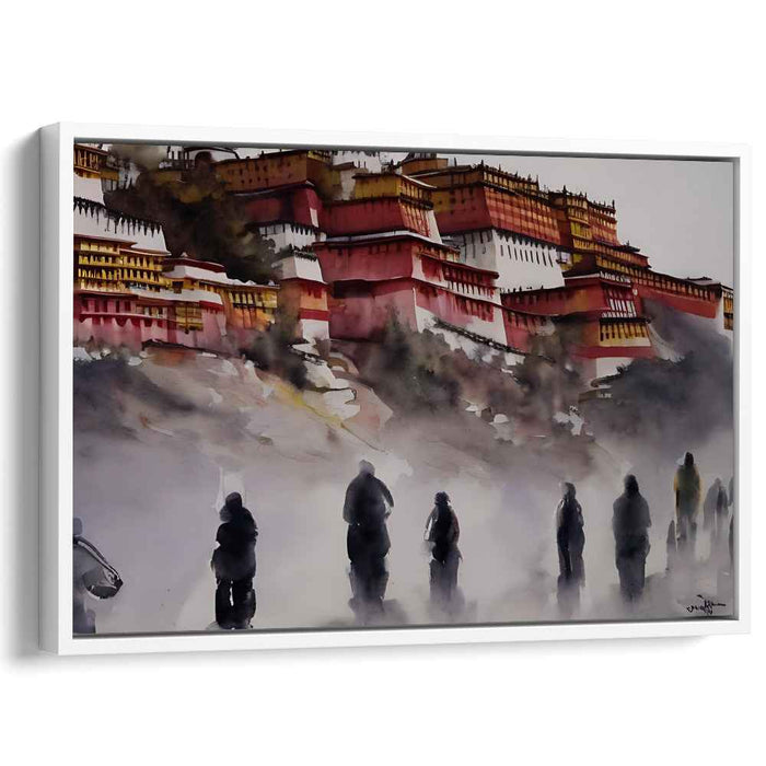 Mountain Zen Retreat: Watercolor Landscape of Tibetan Retreat