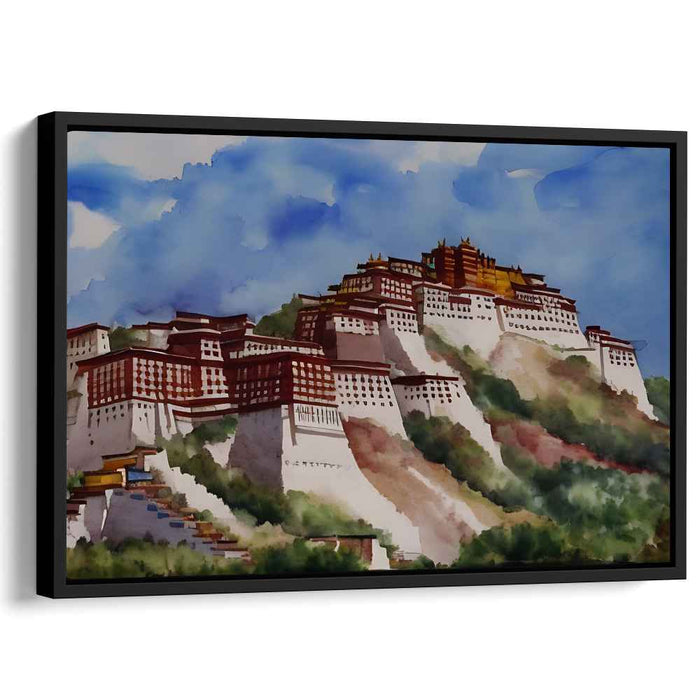 Ancient Citadel Serenity: Traditional Watercolor of Potala Palace