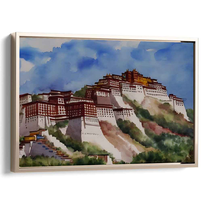 Ancient Citadel Serenity: Traditional Watercolor of Potala Palace