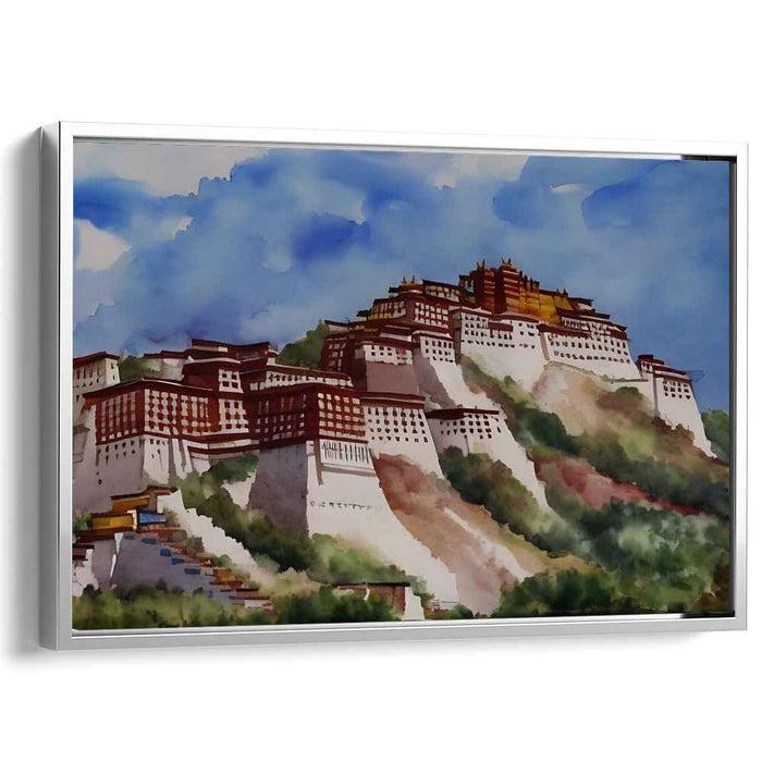 Ancient Citadel Serenity: Traditional Watercolor of Potala Palace
