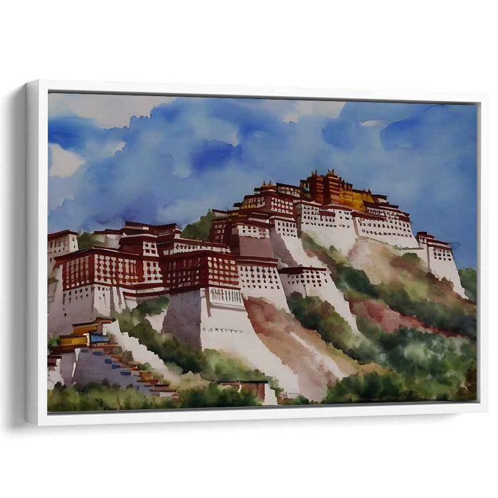 Ancient Citadel Serenity: Traditional Watercolor of Potala Palace
