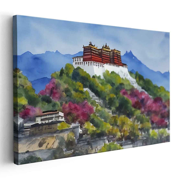 Palace Misty Reverie: Watercolor Landscape of Historic Palace