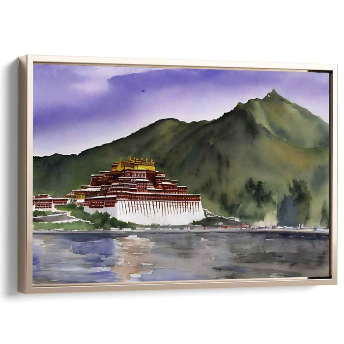 Divine Peaks Sanctuary: Monastery Amidst Majestic Mountains Canvas Art Print