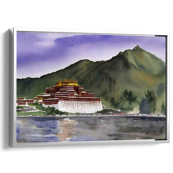 Divine Peaks Sanctuary: Monastery Amidst Majestic Mountains Canvas Art Print