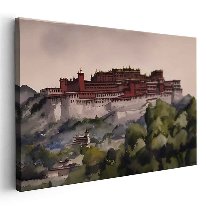 Ancient Echoes in Brushstrokes: Watercolor Landscape of Ancient Splendor