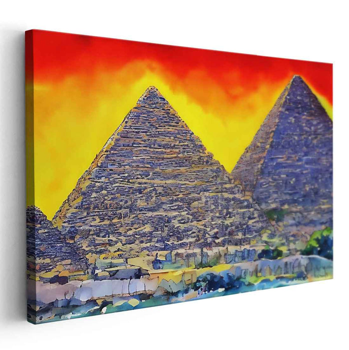 Giza's Dusk Glow: Vibrant Sunset over Giza Canvas Art Print