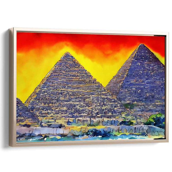 Giza's Dusk Glow: Vibrant Sunset over Giza Canvas Art Print