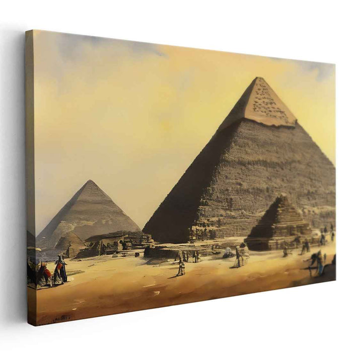 Ancient Glow: The Pyramids of Giza in Golden Light Canvas Art Print