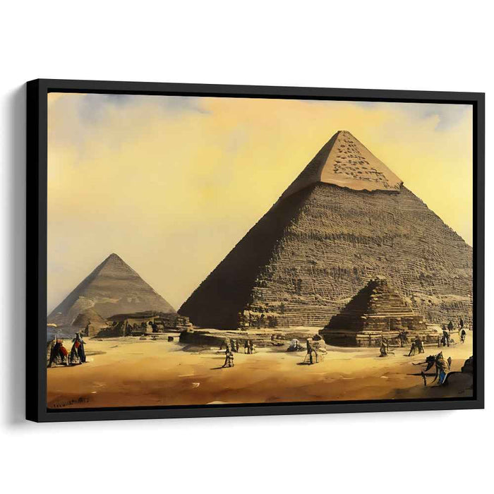 Ancient Glow: The Pyramids of Giza in Golden Light Canvas Art Print