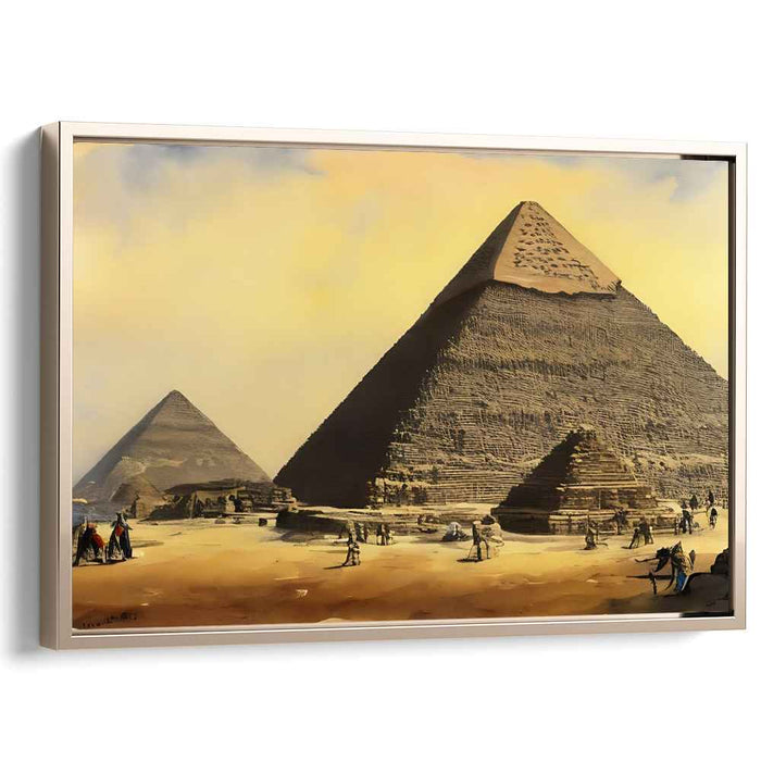 Ancient Glow: The Pyramids of Giza in Golden Light Canvas Art Print