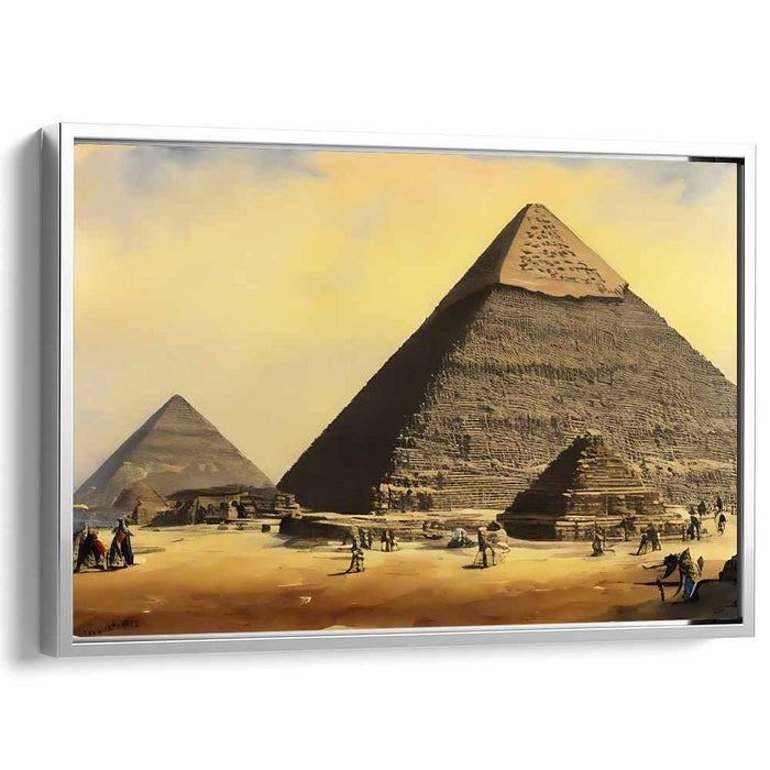 Ancient Glow: The Pyramids of Giza in Golden Light Canvas Art Print
