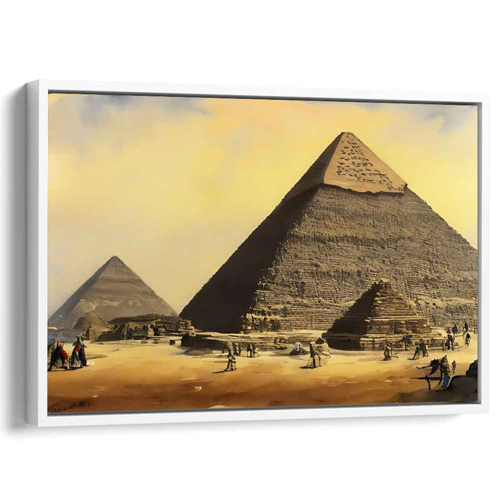 Ancient Glow: The Pyramids of Giza in Golden Light Canvas Art Print