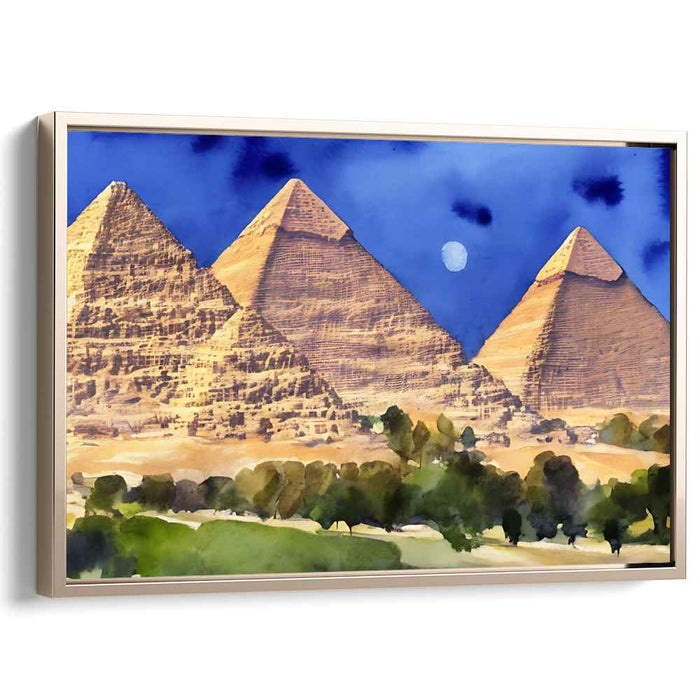 Stellar Sands: Watercolor Pyramids Under a Starry Sky