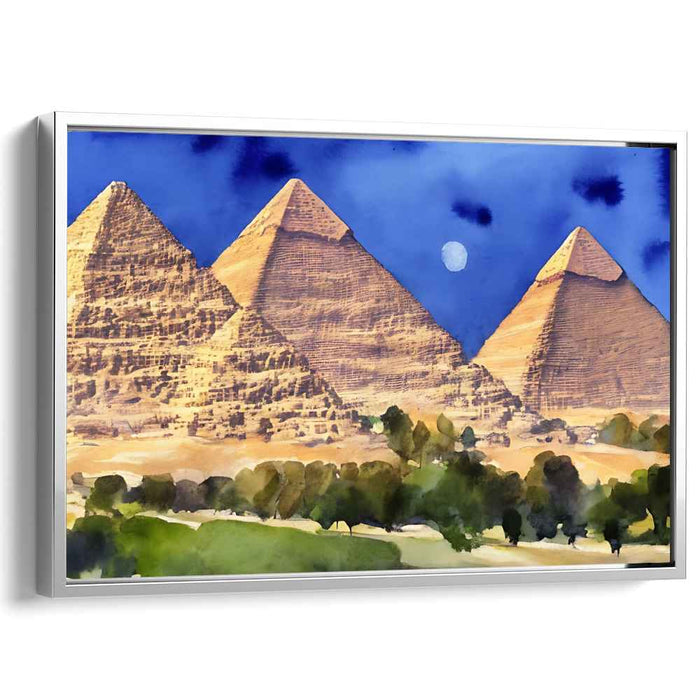 Stellar Sands: Watercolor Pyramids Under a Starry Sky